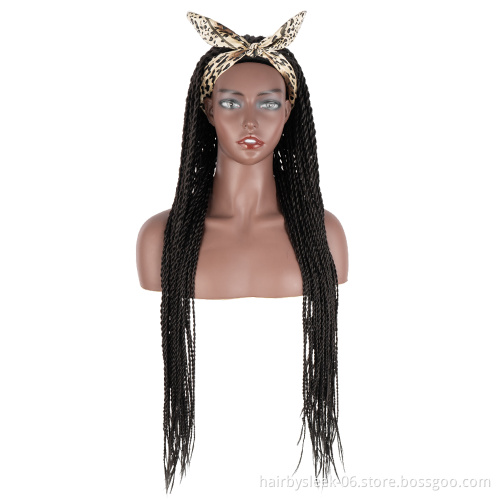 Middle Brown 34 inches Two plait wholesale Braided Wigs Long Twist Braids style synthetic hair headband wig for black women